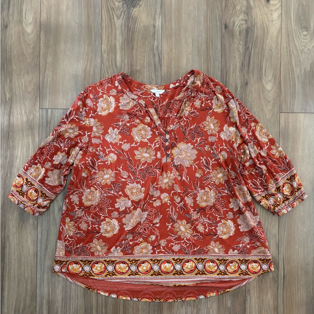 Lucky Brand Paisley Floral Peasant Boho Top Size 2X